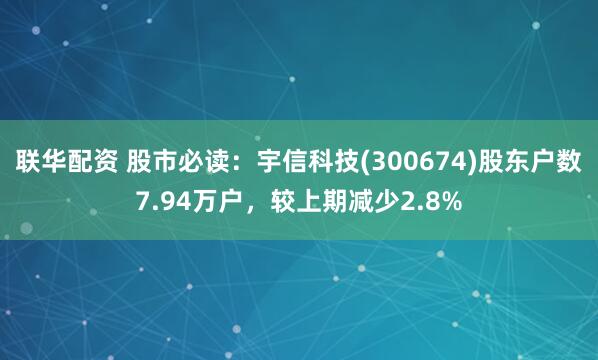 联华配资 股市必读:宇信科技(300674)股东户数7.94万户,较上期减少2.8%